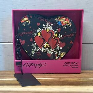 Ed Hardy Heart Coin Purse Wristlet Eternal Love Clutch Y2K Valentine’s Gift Box